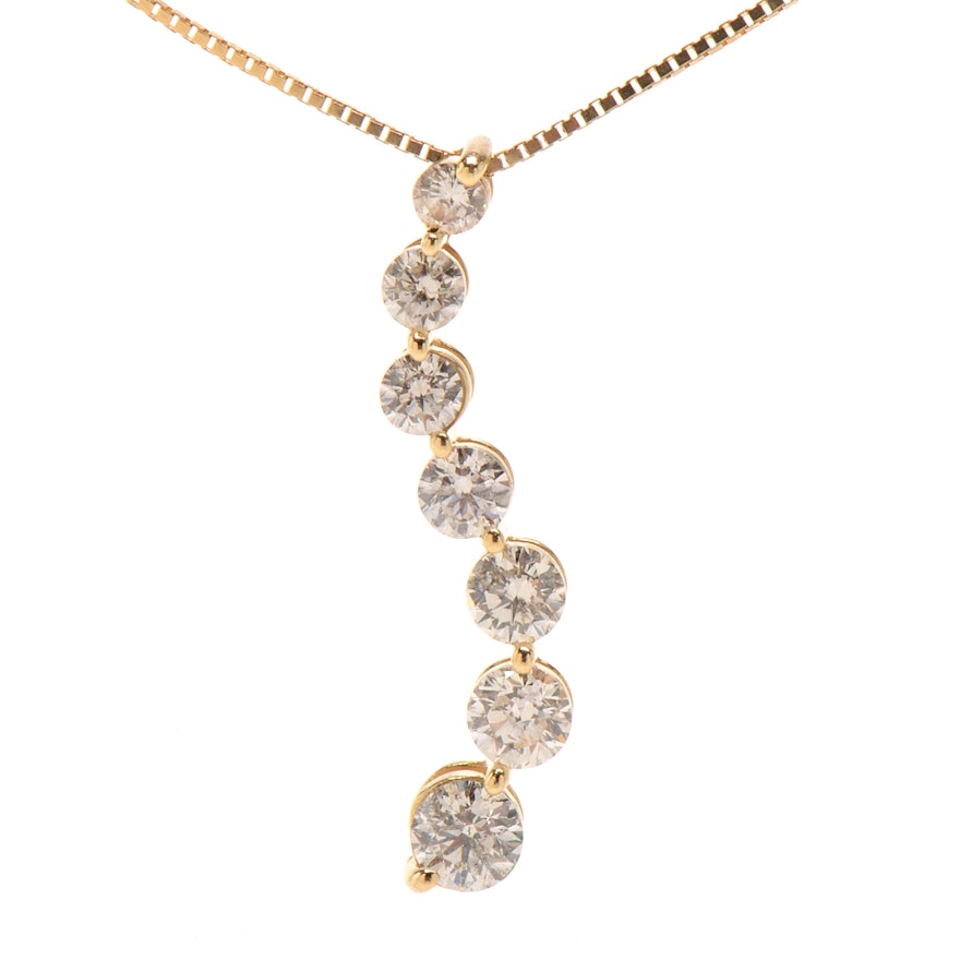 14K Yellow Gold 1.85 CTW Diamond Journey Pendant Necklace