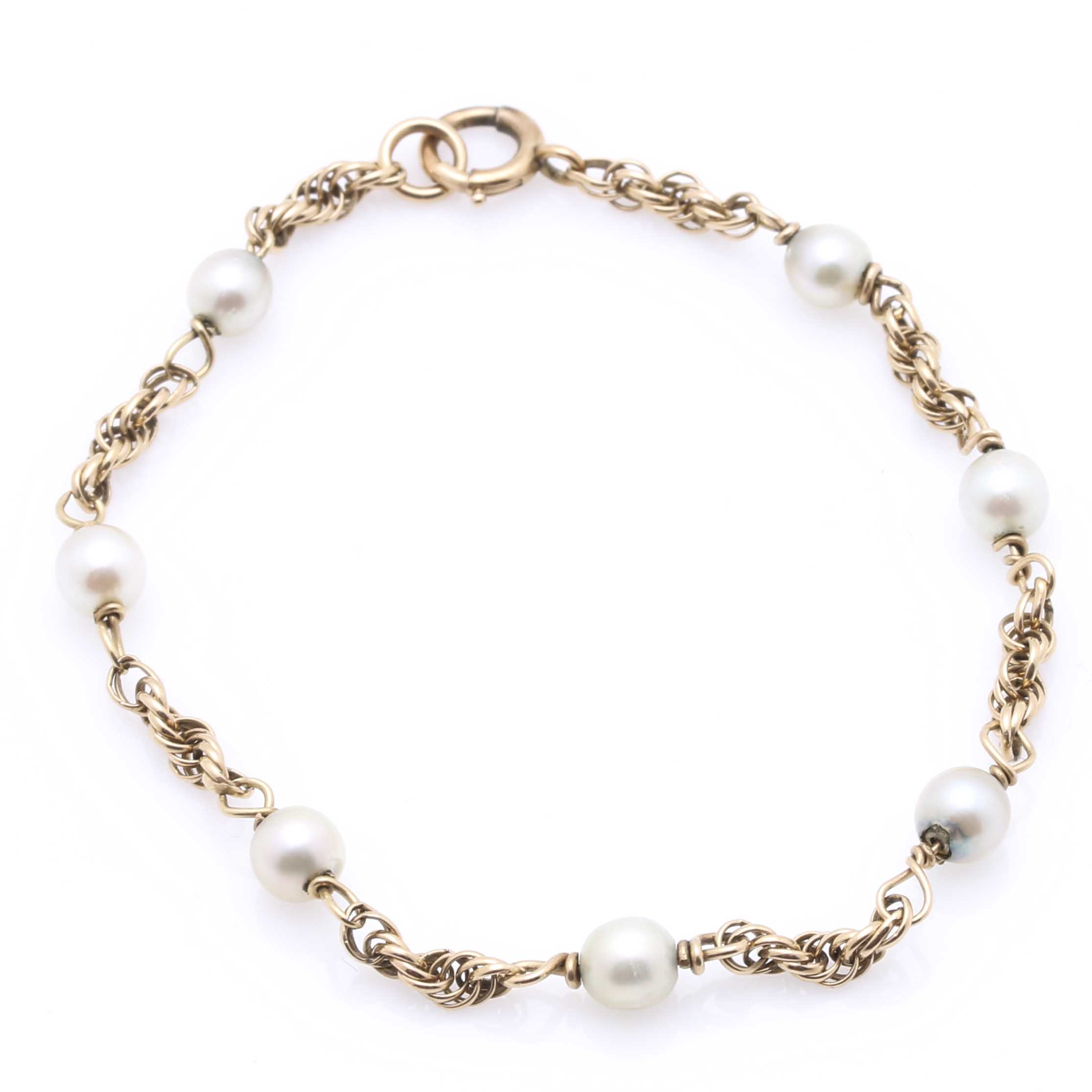 14K Yellow Gold and Cultured Pearl Bracelet