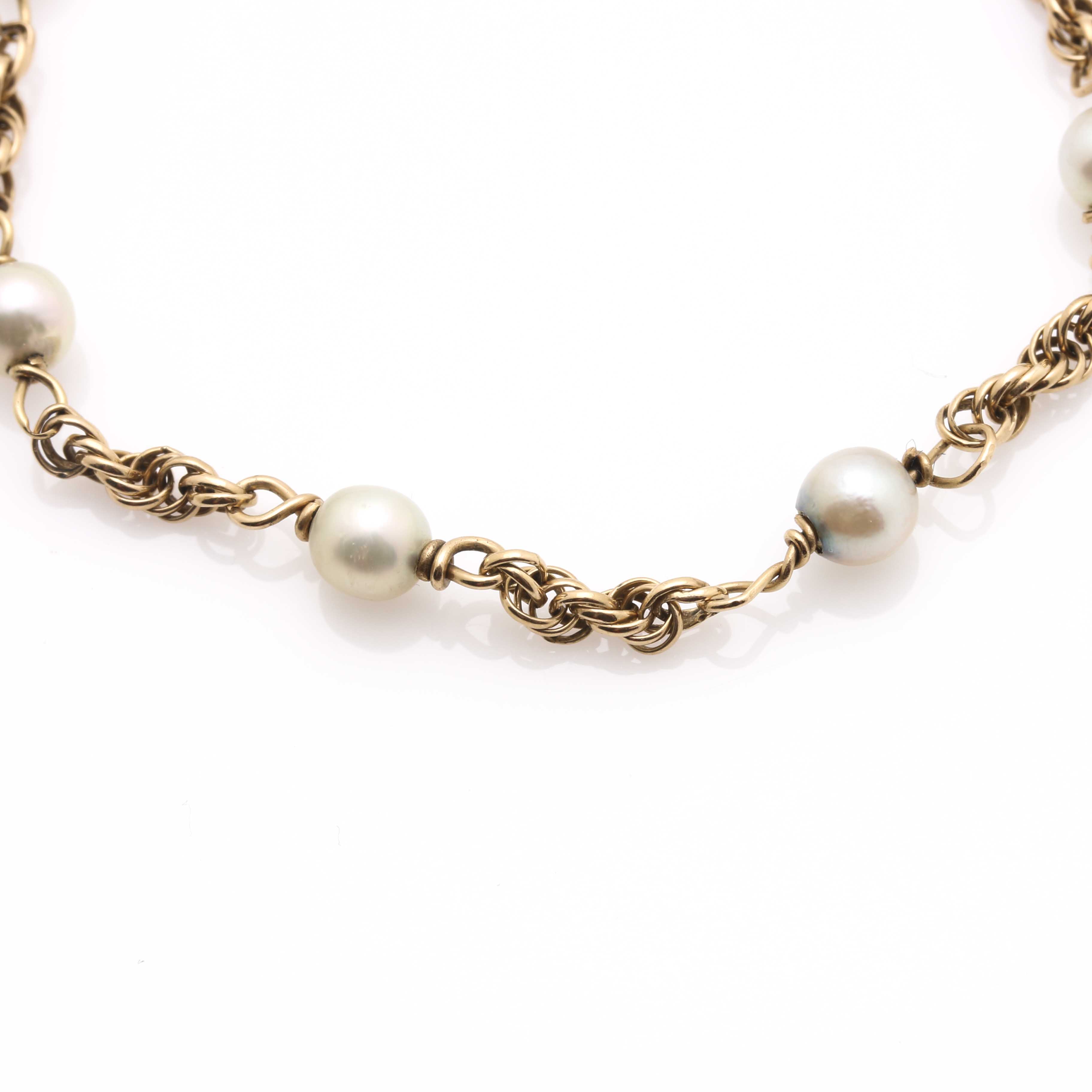 14K Yellow Gold and Cultured Pearl Bracelet