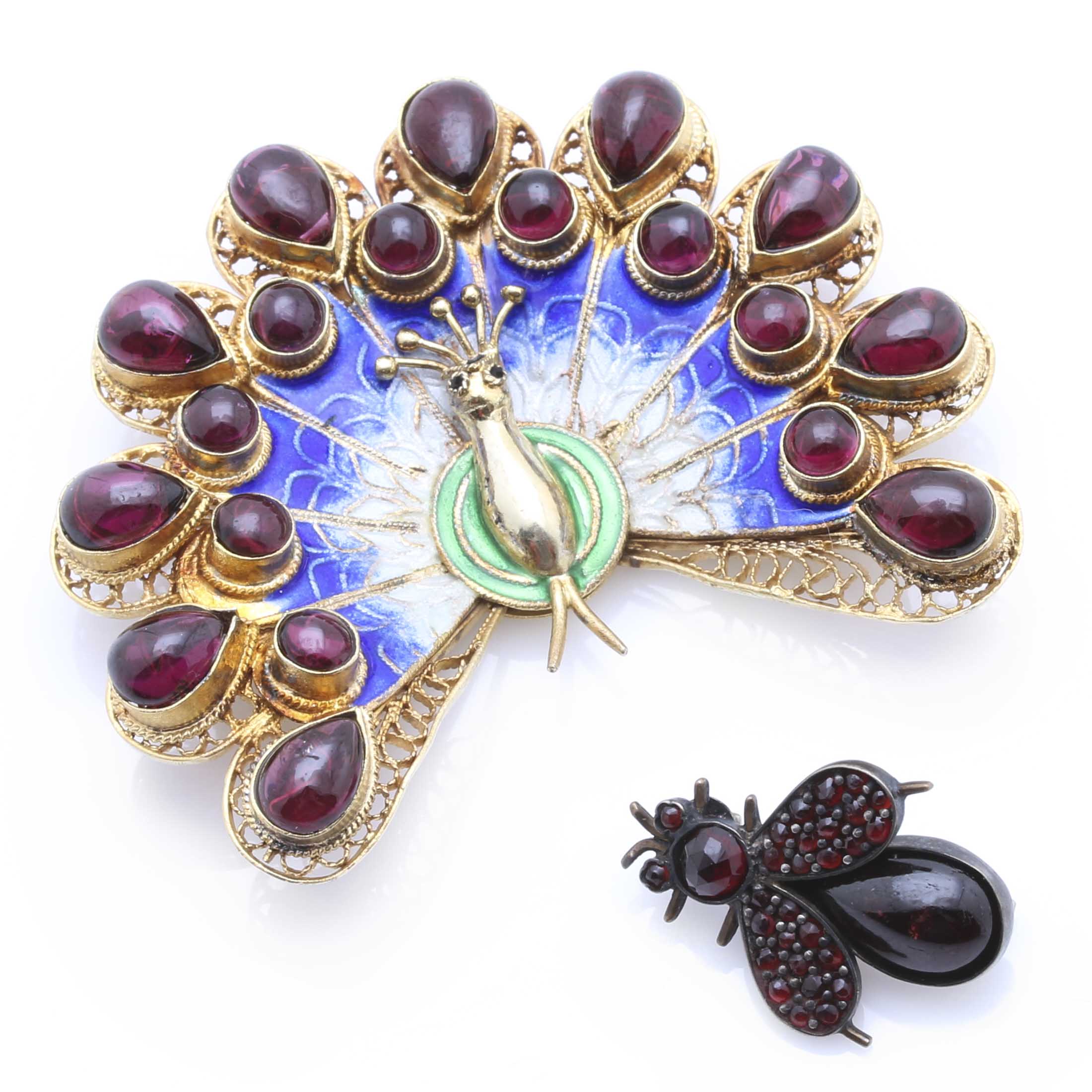 Sterling Silver Peacock Brooch and Costume Fly Pin