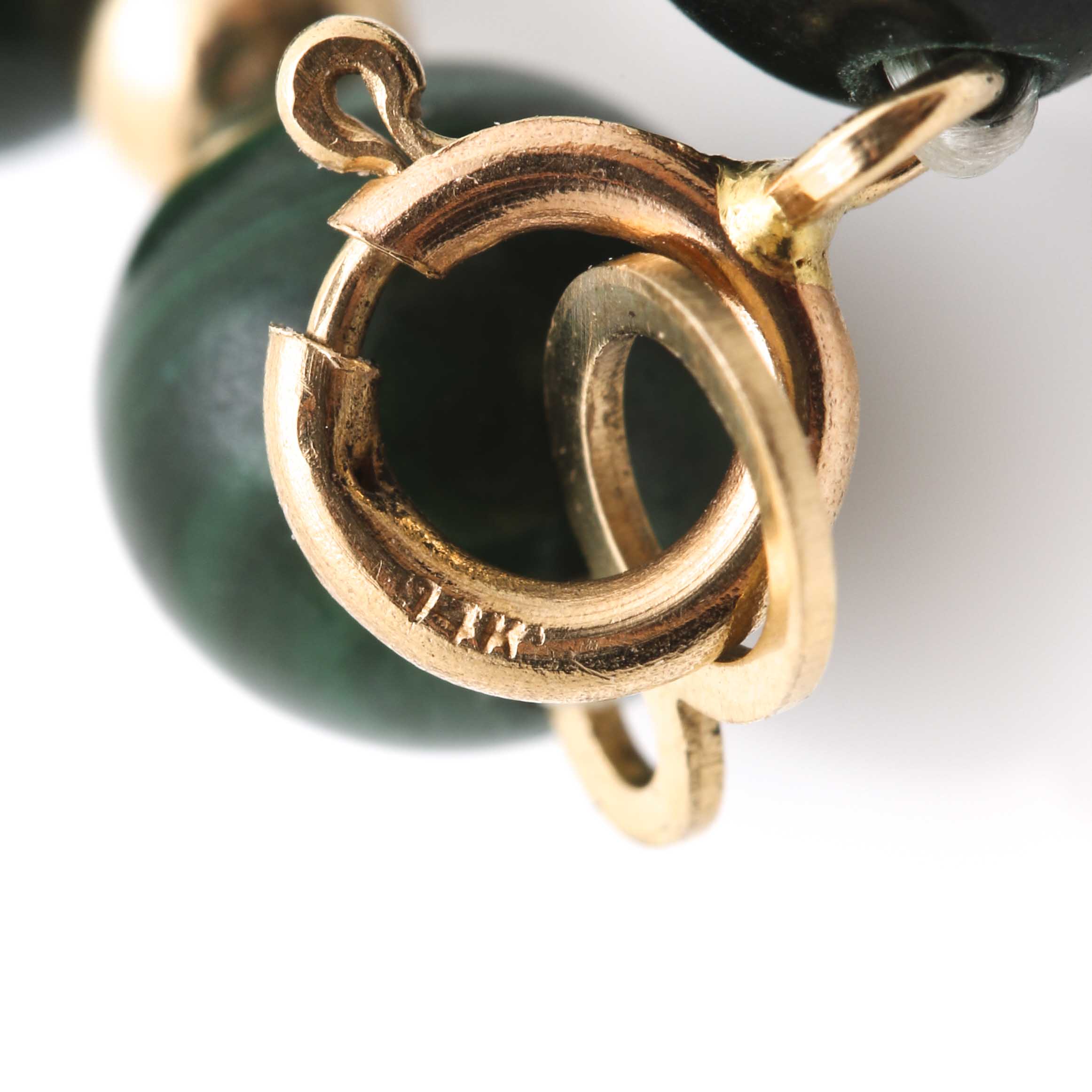 10K Yellow Gold Beaded Cultured Pearl and Malachite Bracelet With 14K Clasp