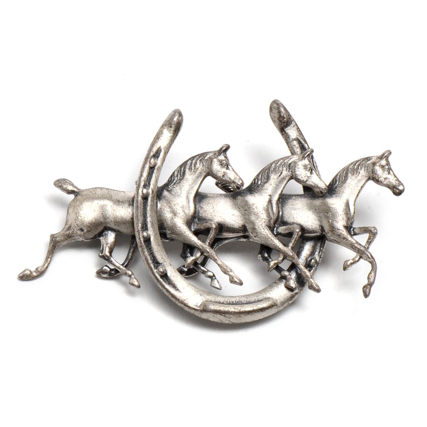 Sterling Silver Galloping Horses Lapel Pin
