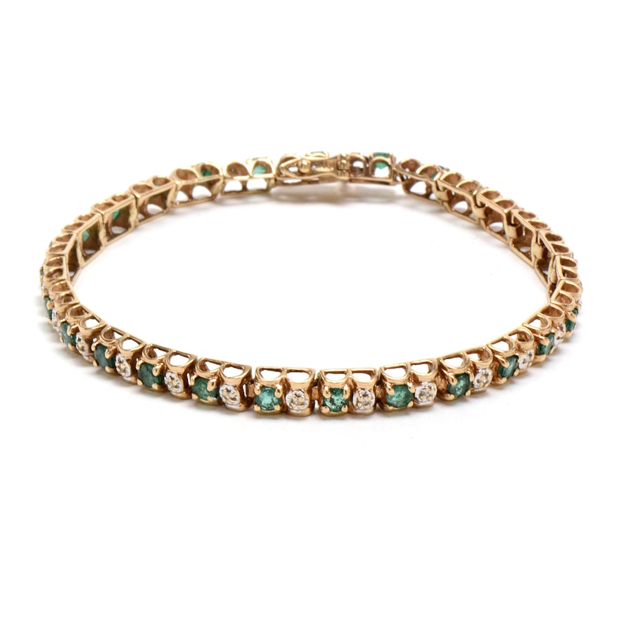 10K Yellow Gold Natural Emerald Diamond Linked Bracelet