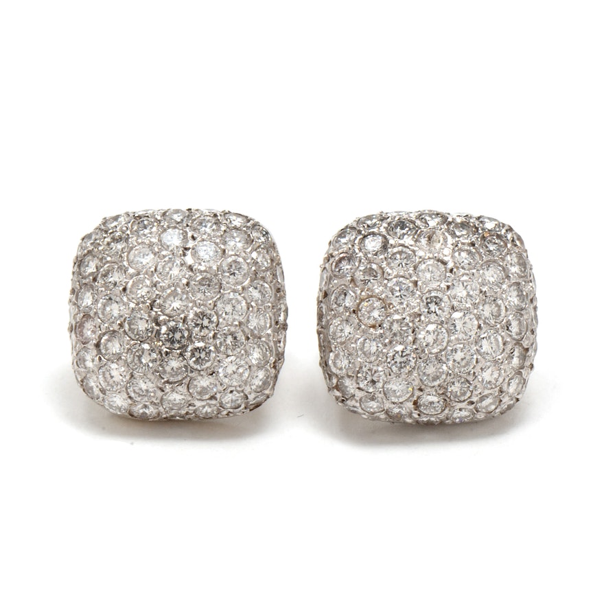 Pair of 18K White Gold 3.10 CTW Diamond Cushion Square Earrings