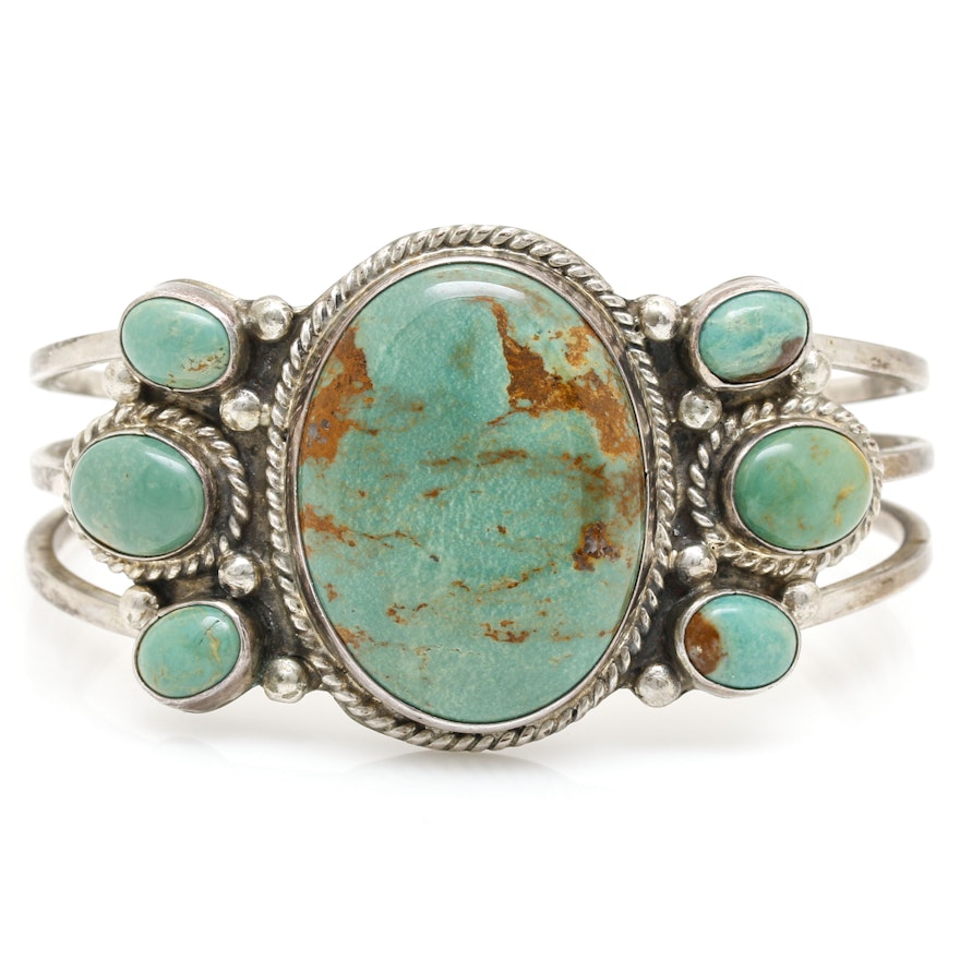 Tina Benally Navajo Sterling Green Turquoise Cuff