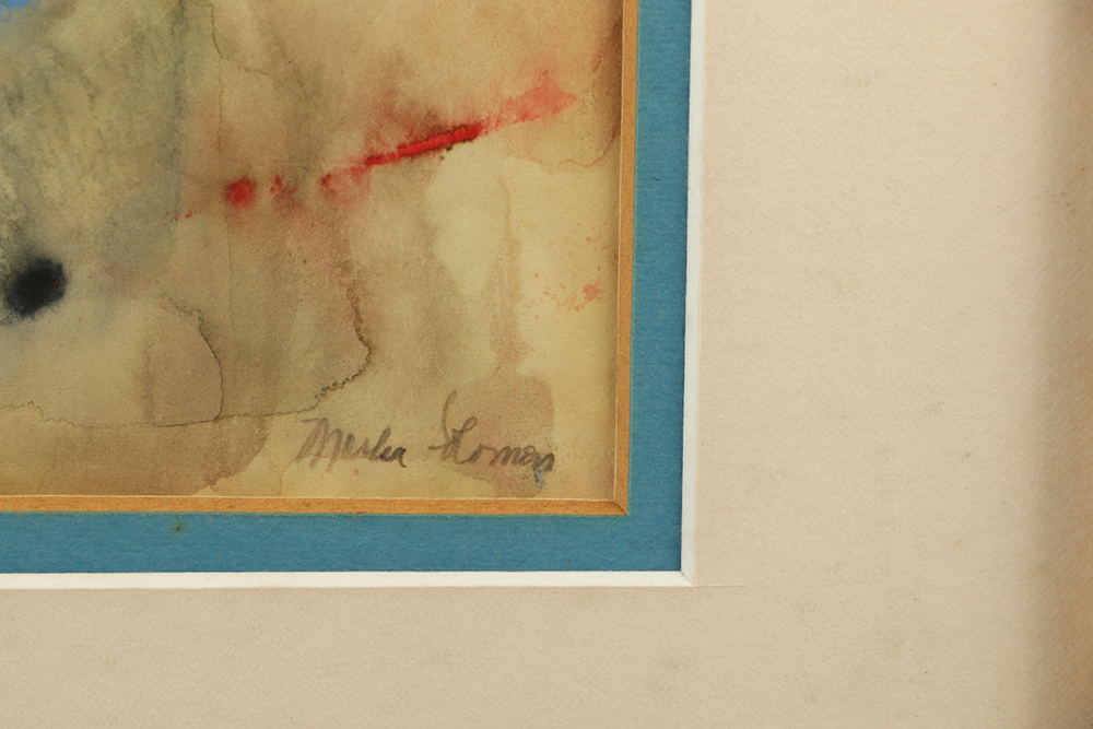 Watercolor Painting on Paper Collage with Wood and Gilt Frame