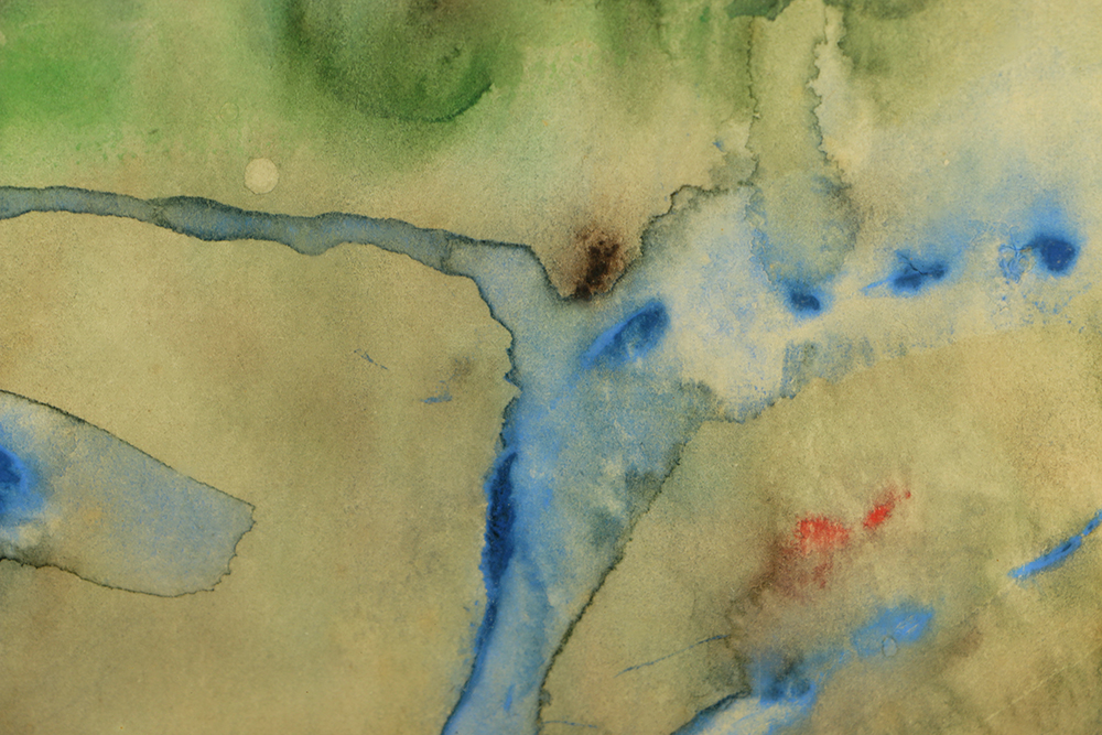 Watercolor Painting on Paper Collage with Wood and Gilt Frame