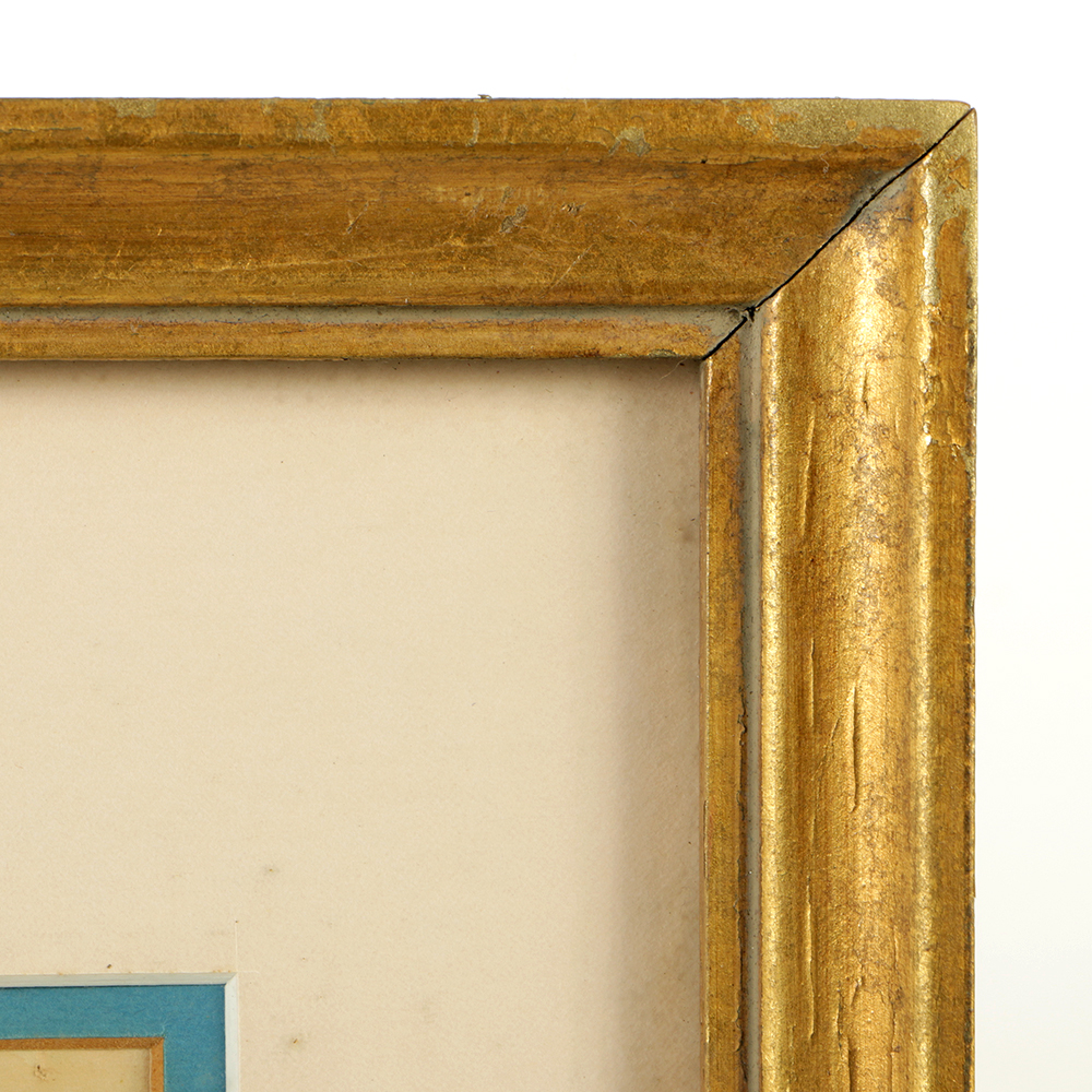 Watercolor Painting on Paper Collage with Wood and Gilt Frame