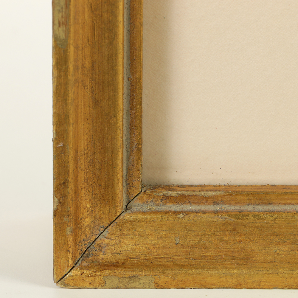 Watercolor Painting on Paper Collage with Wood and Gilt Frame