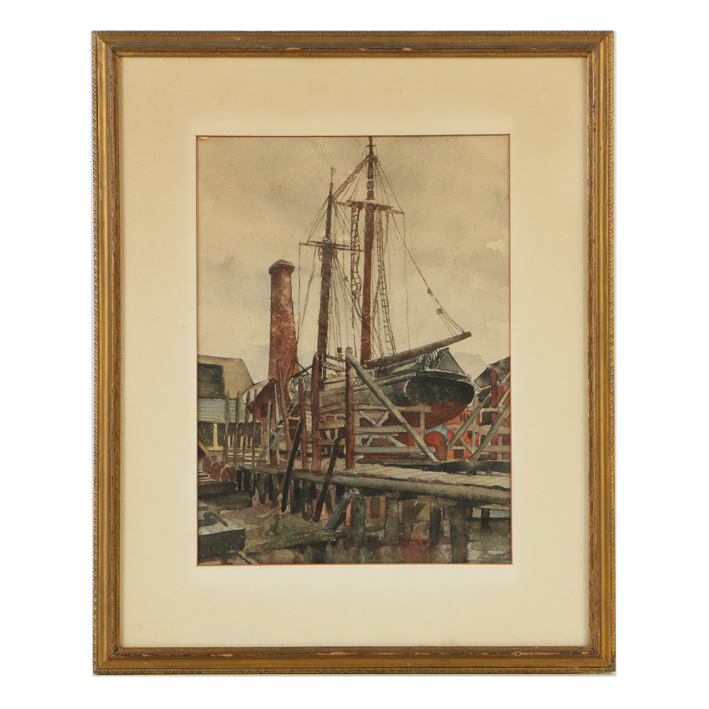 Bertram Goodman Watercolor with Carved Wood and Gilt Frame