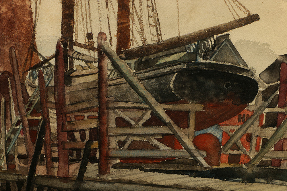 Bertram Goodman Watercolor with Carved Wood and Gilt Frame