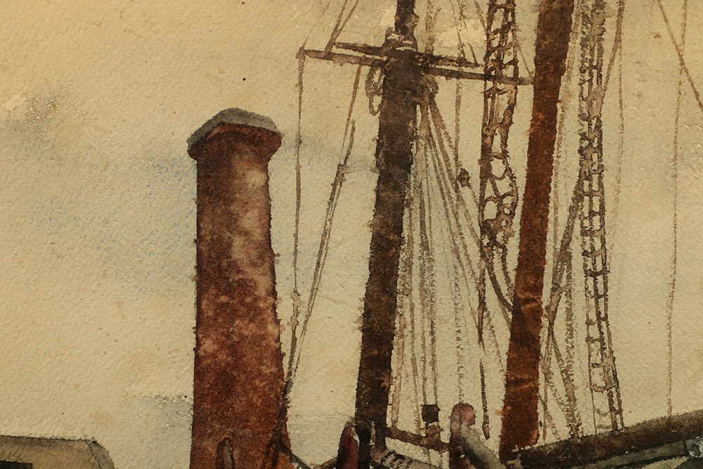 Bertram Goodman Watercolor with Carved Wood and Gilt Frame