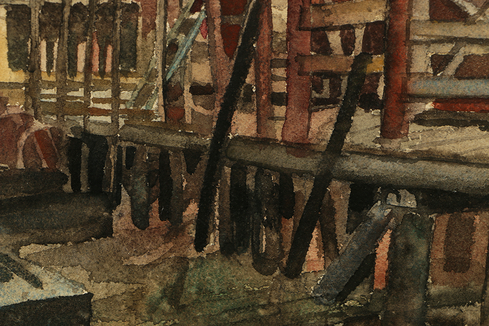 Bertram Goodman Watercolor with Carved Wood and Gilt Frame