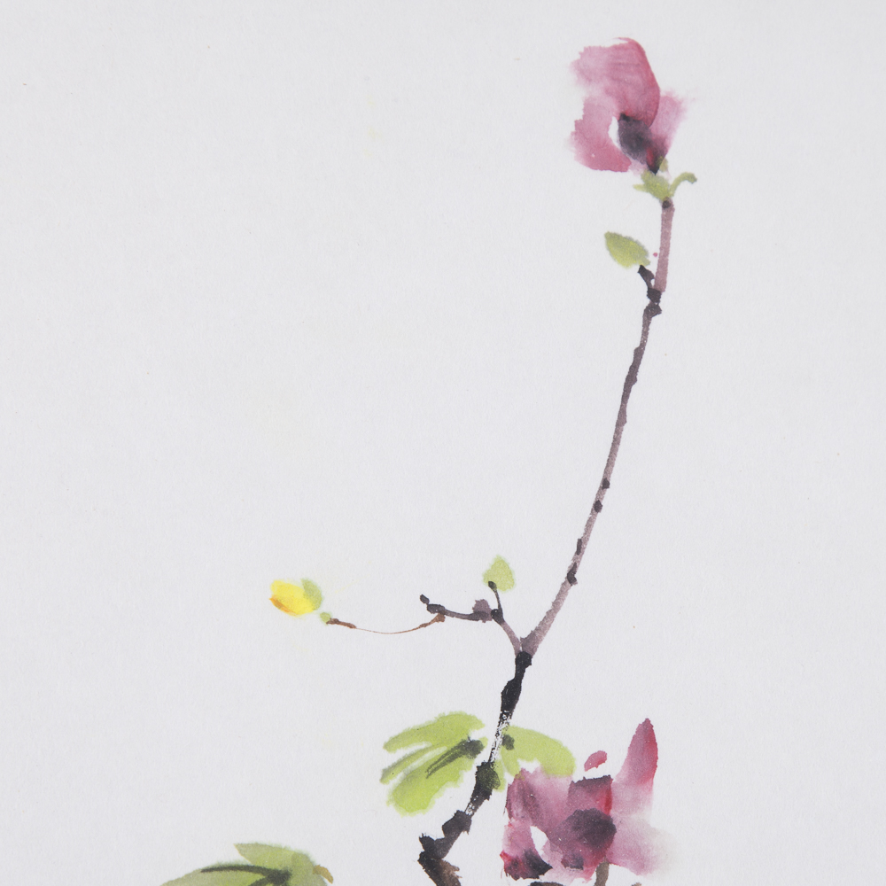 Asian Gouache Floral Still Life Pair