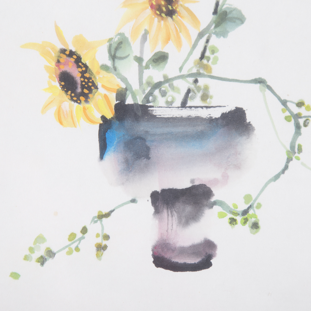 Asian Gouache Floral Still Life Pair