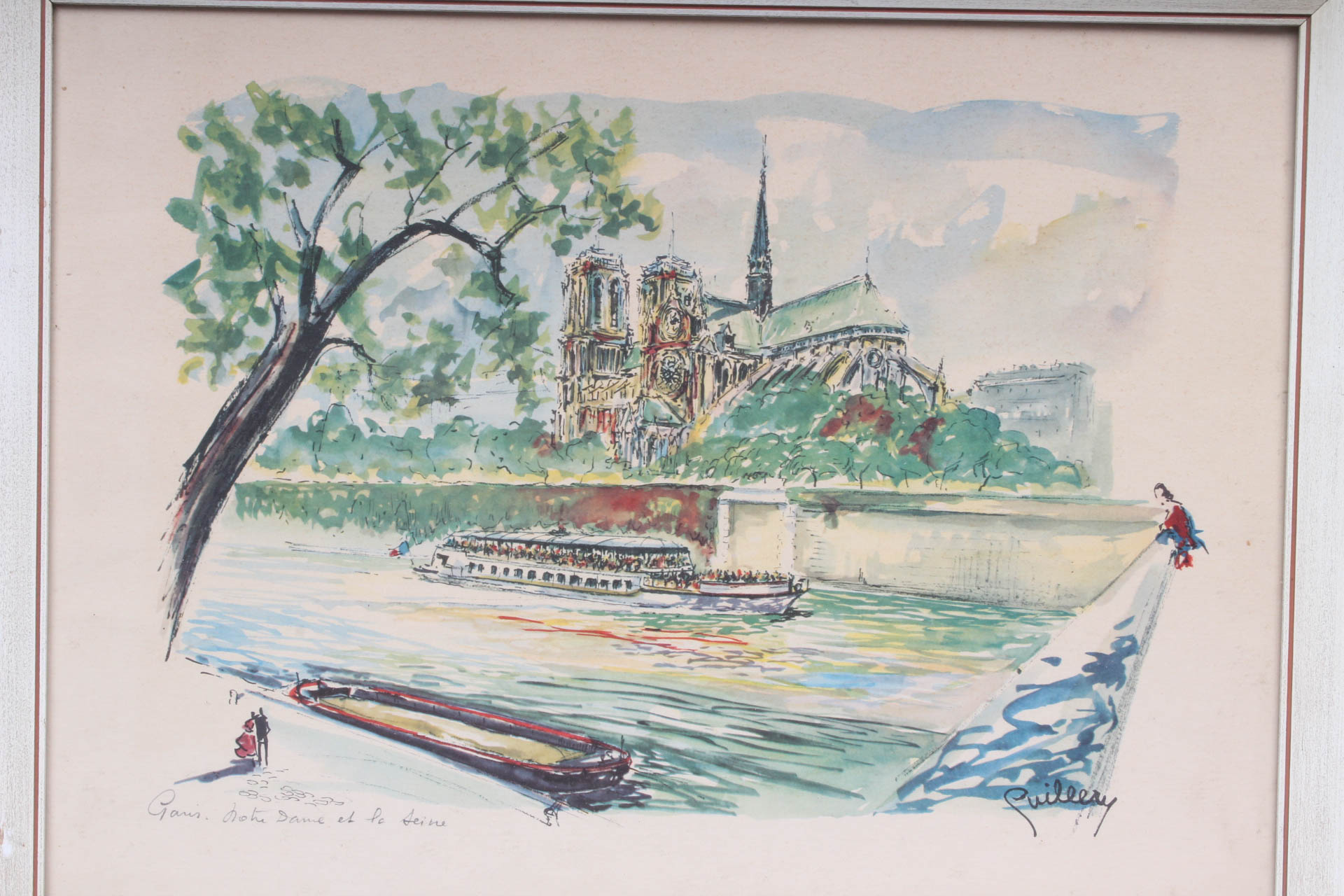 Puillery Original Watercolor "Notre Dame et la Seine"