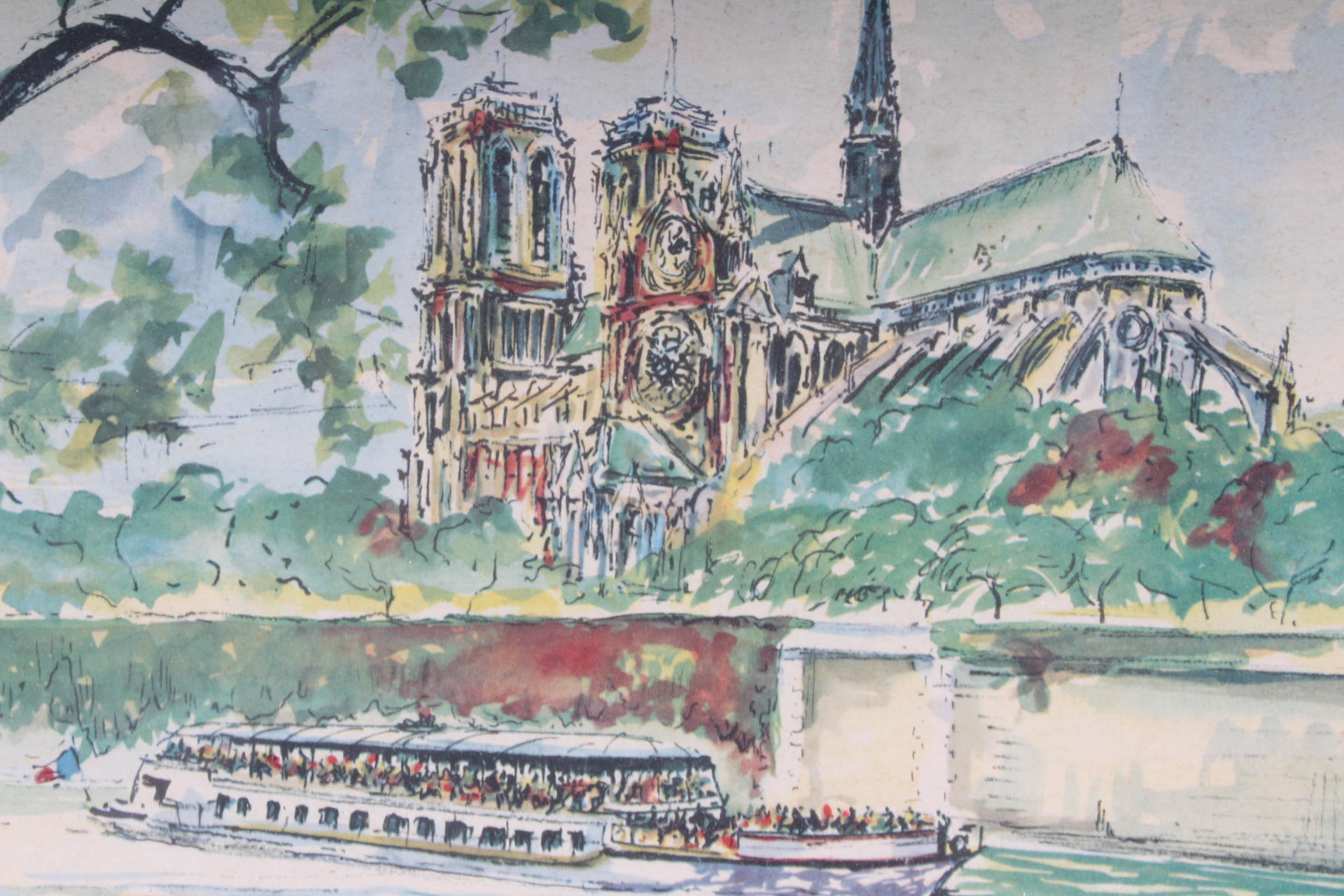 Puillery Original Watercolor "Notre Dame et la Seine"