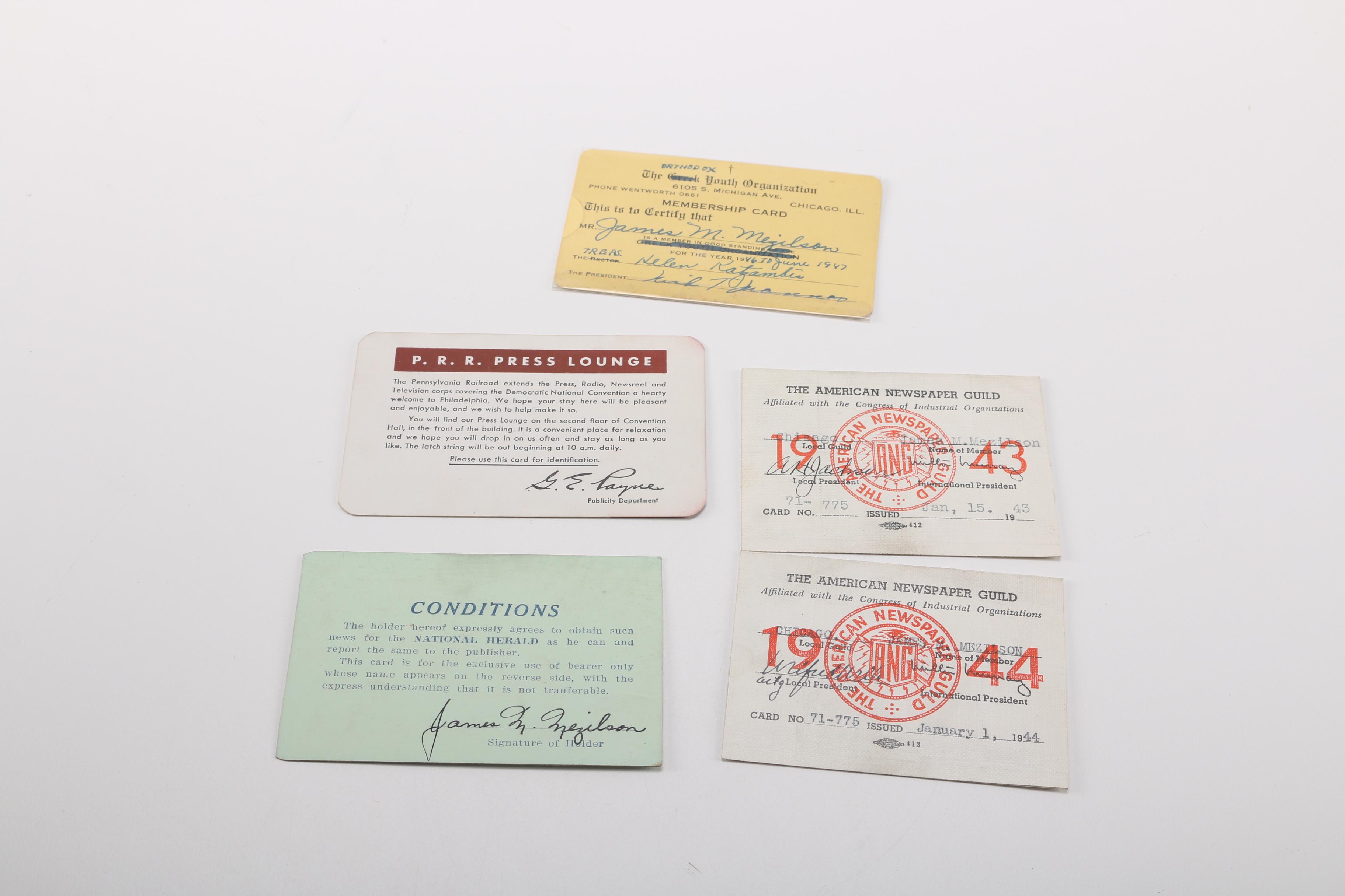 Press Passes From Various States and Pins