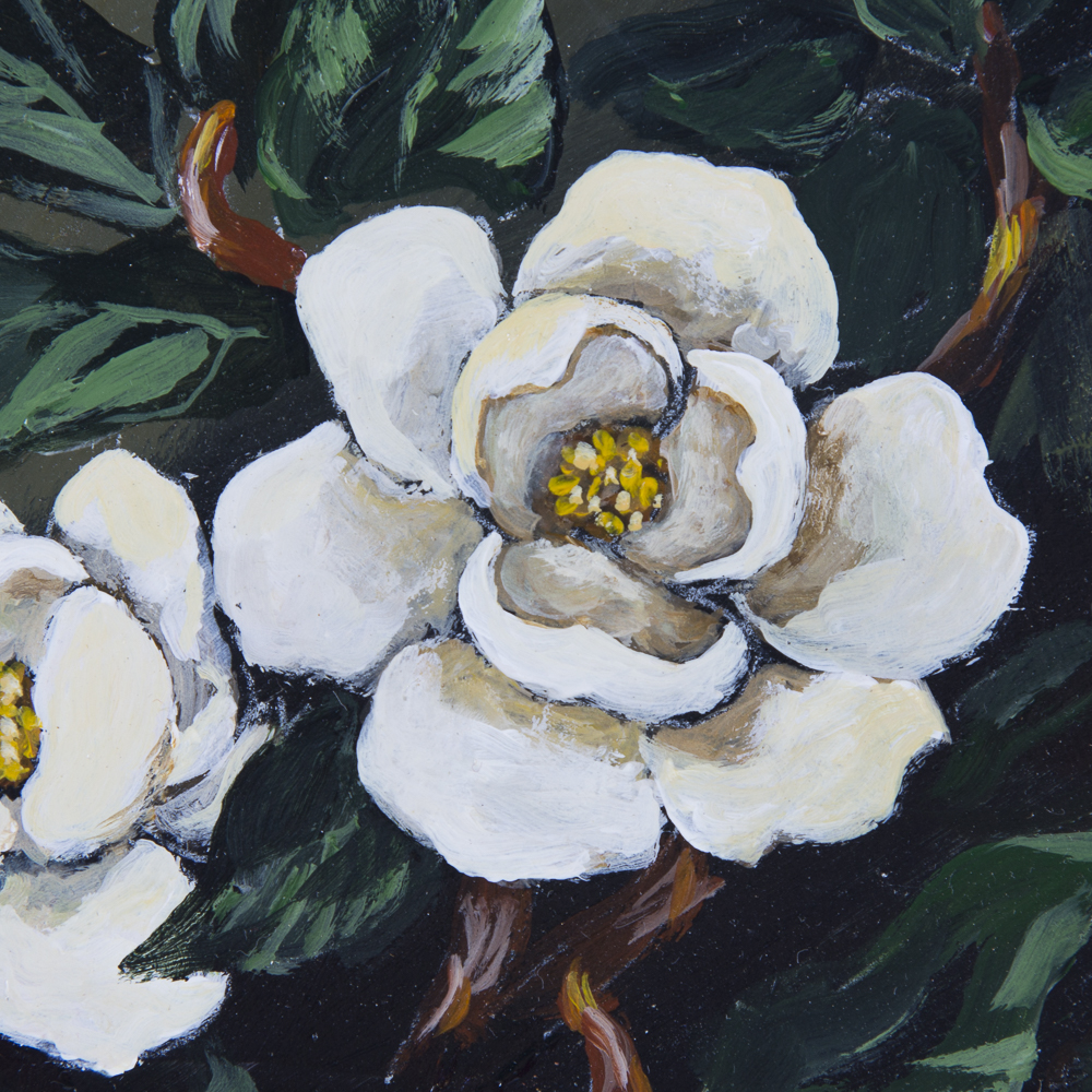 Betty Fischer Oil On Board Still Life of Magnolia Blossoms