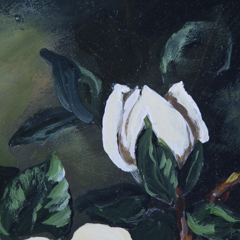 Betty Fischer Oil On Board Still Life of Magnolia Blossoms