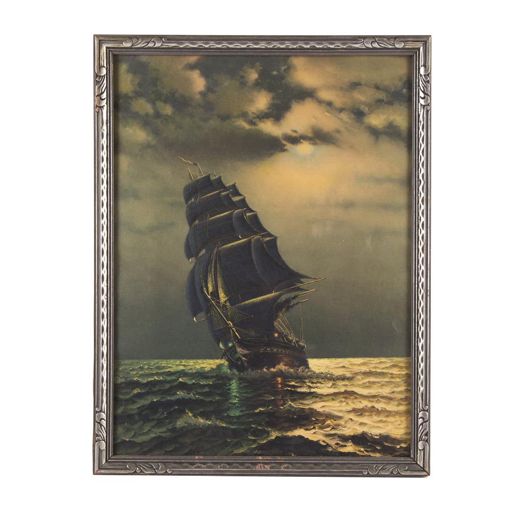 After Richard Dey De Ribcowsky Offset Lithograph Titled "Old Ironsides"