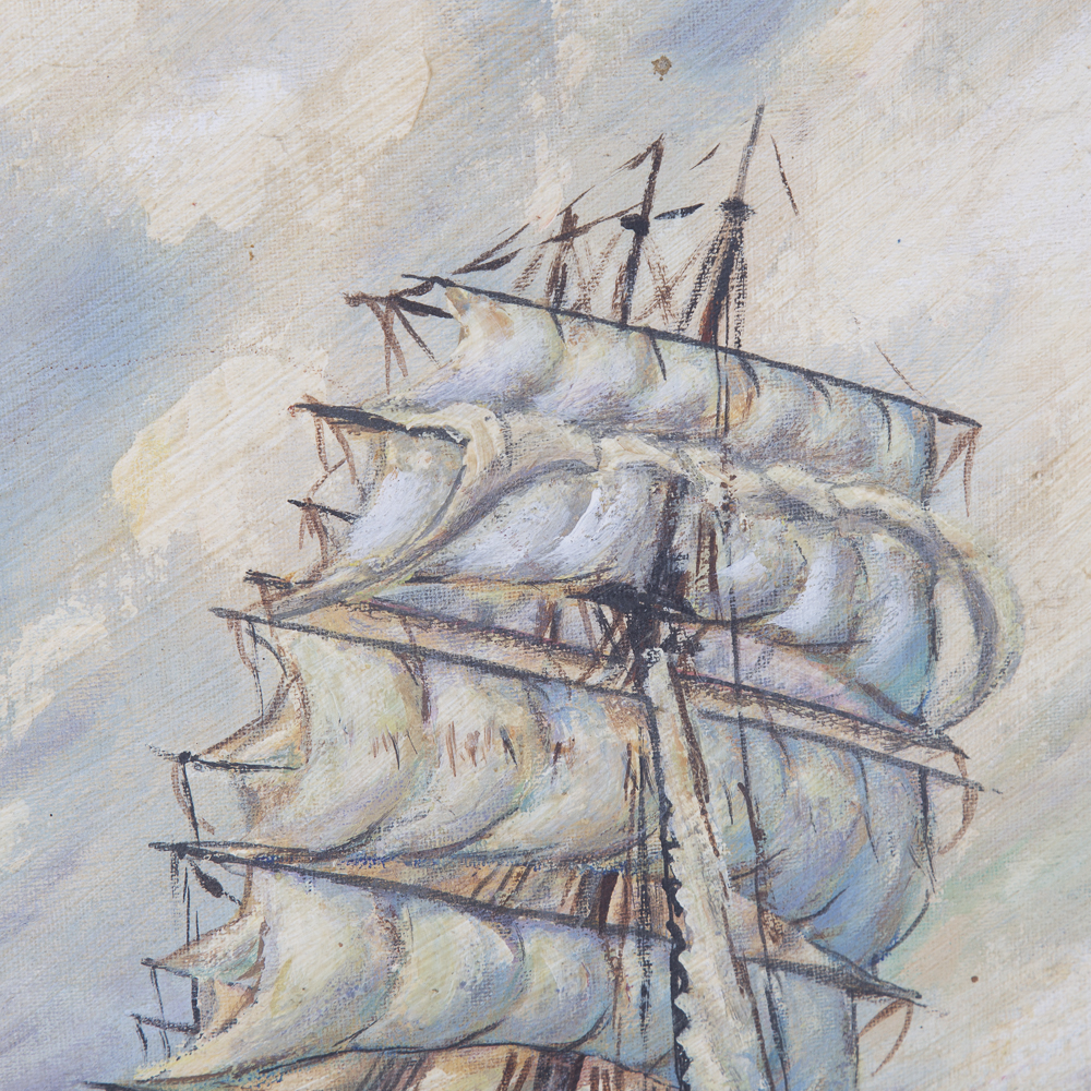 R. Sturges Oil On Board Painting Depicting Three Masted Ship