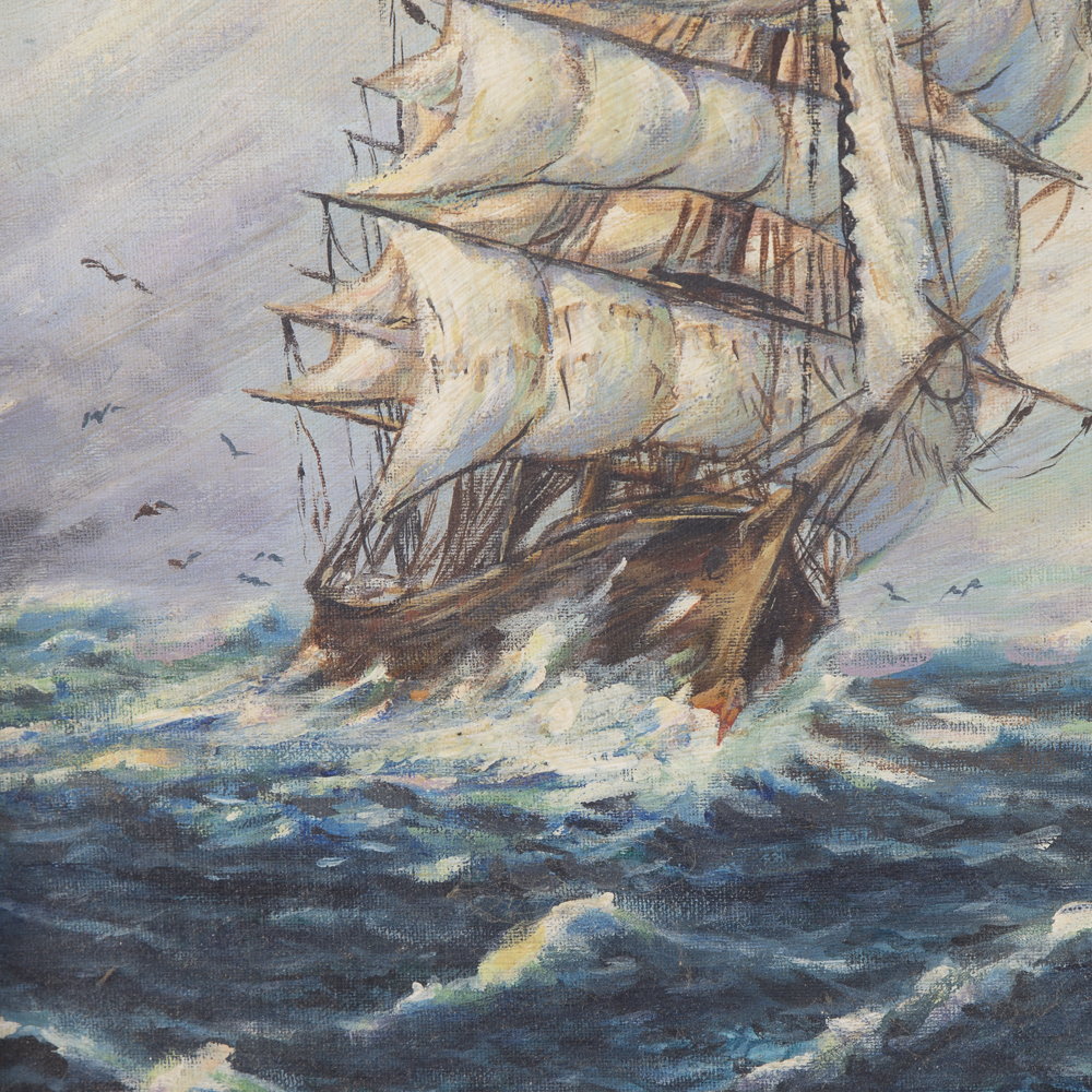 R. Sturges Oil On Board Painting Depicting Three Masted Ship