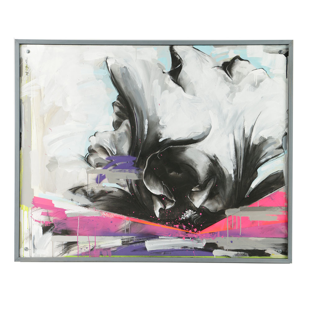 Jeff & John Winkle Mixed Media on Board "Irises & Elephants"