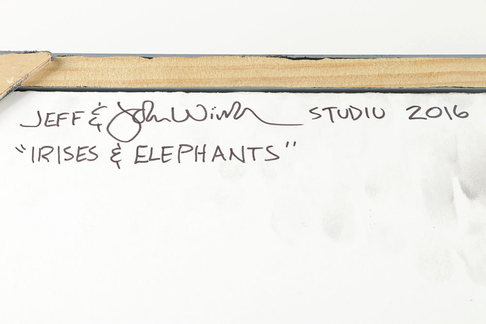 Jeff & John Winkle Mixed Media on Board "Irises & Elephants"