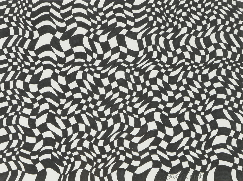 Judith Lamb Ink Drawing on Paper Op Art Style