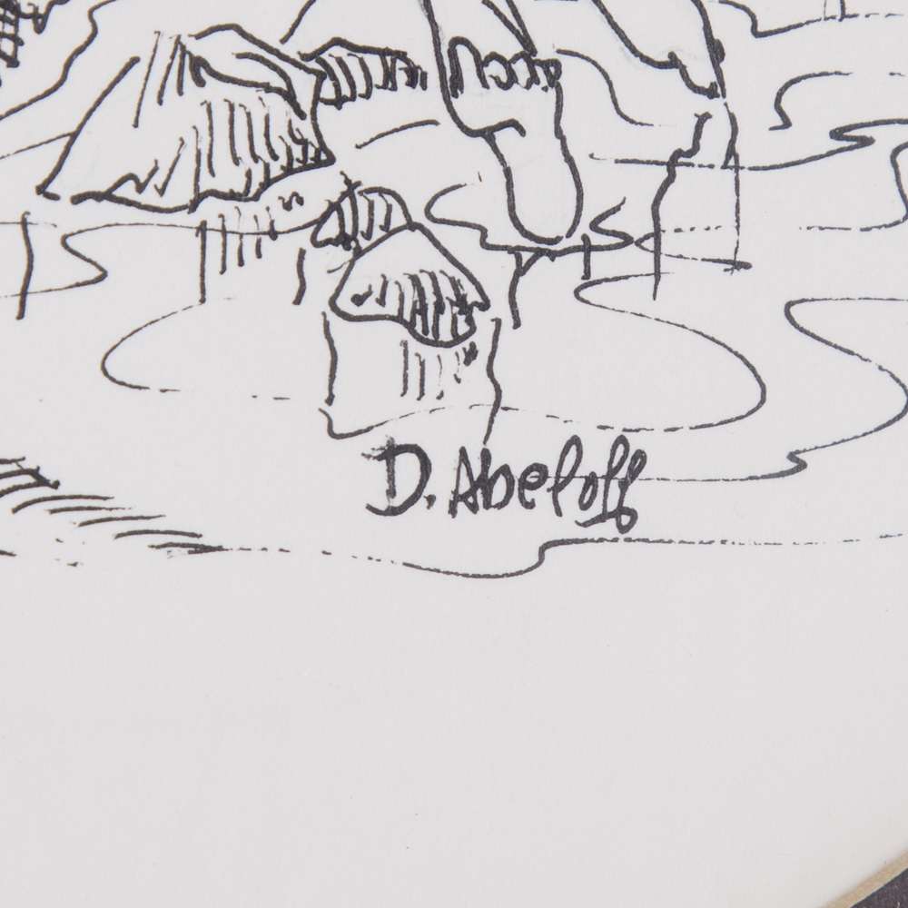 D. Abeloff Drawing of Young Woman Sitting Under A Tree At The Shoreline