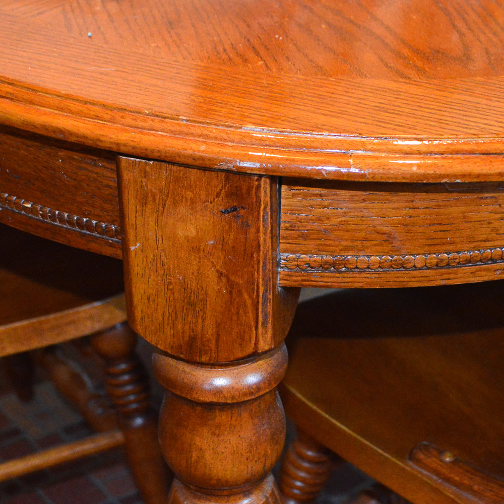 Contemporary Oak Dining Table and Six Pressed Back Chairs