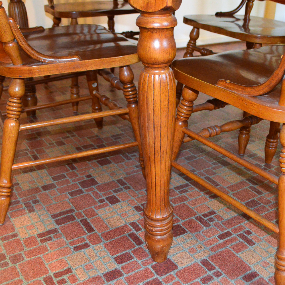 Contemporary Oak Dining Table and Six Pressed Back Chairs