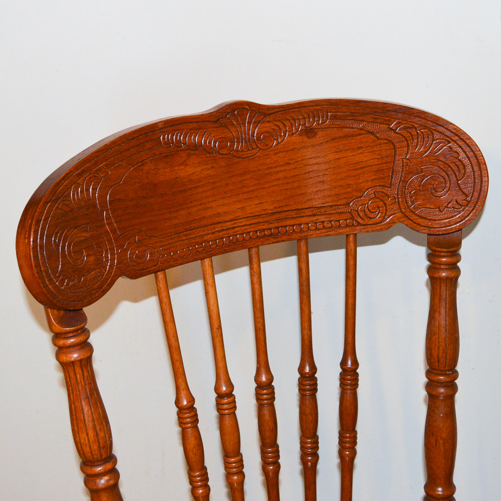 Contemporary Oak Dining Table and Six Pressed Back Chairs