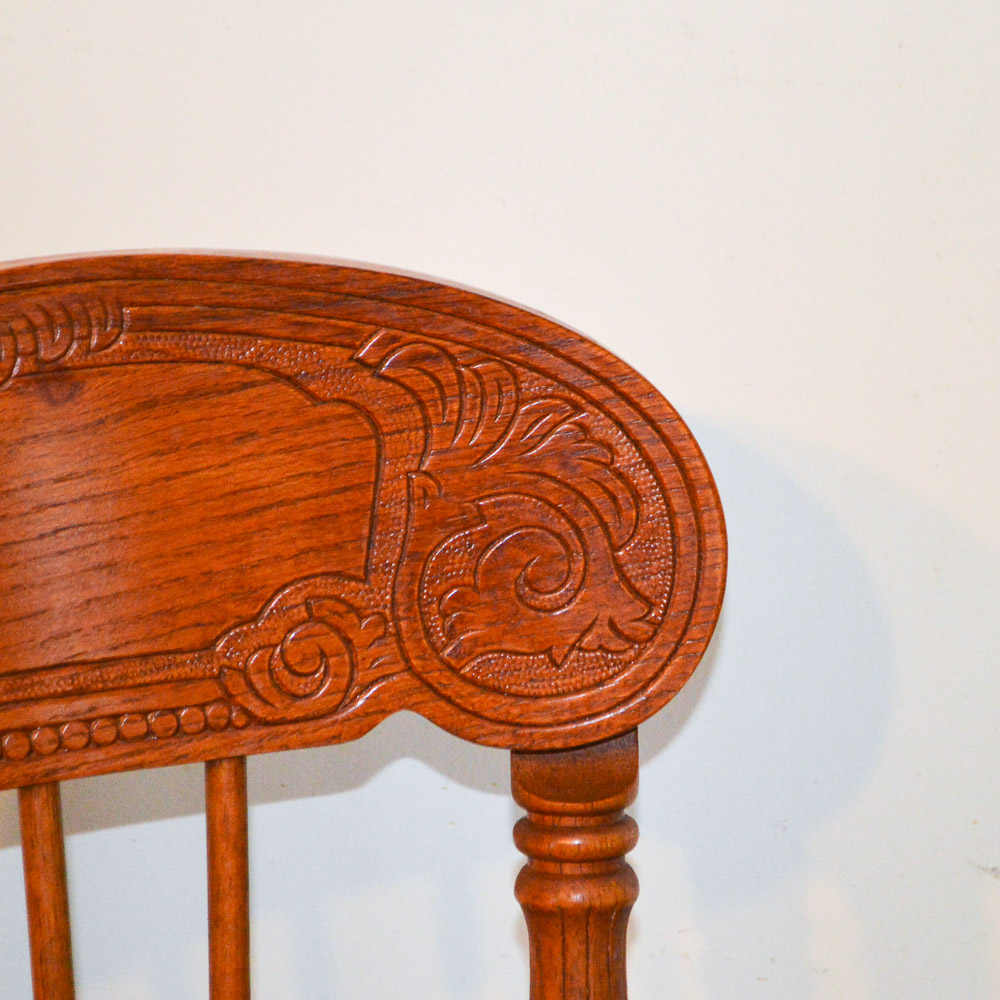 Contemporary Oak Dining Table and Six Pressed Back Chairs