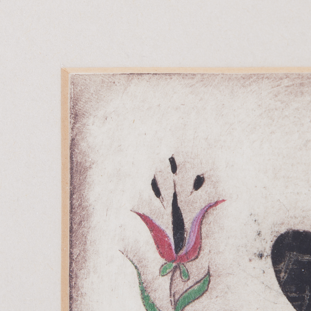 Painted Etching of Boy With White Goose