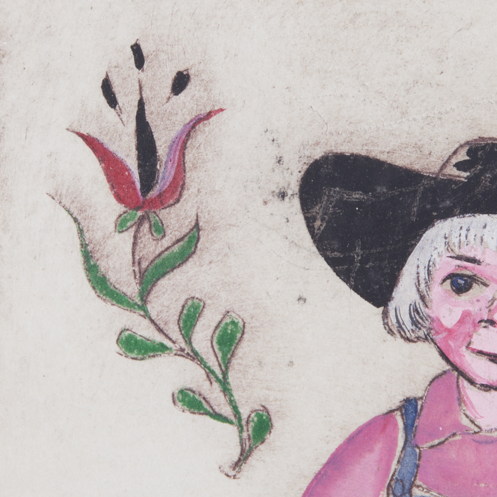 Painted Etching of Boy With White Goose