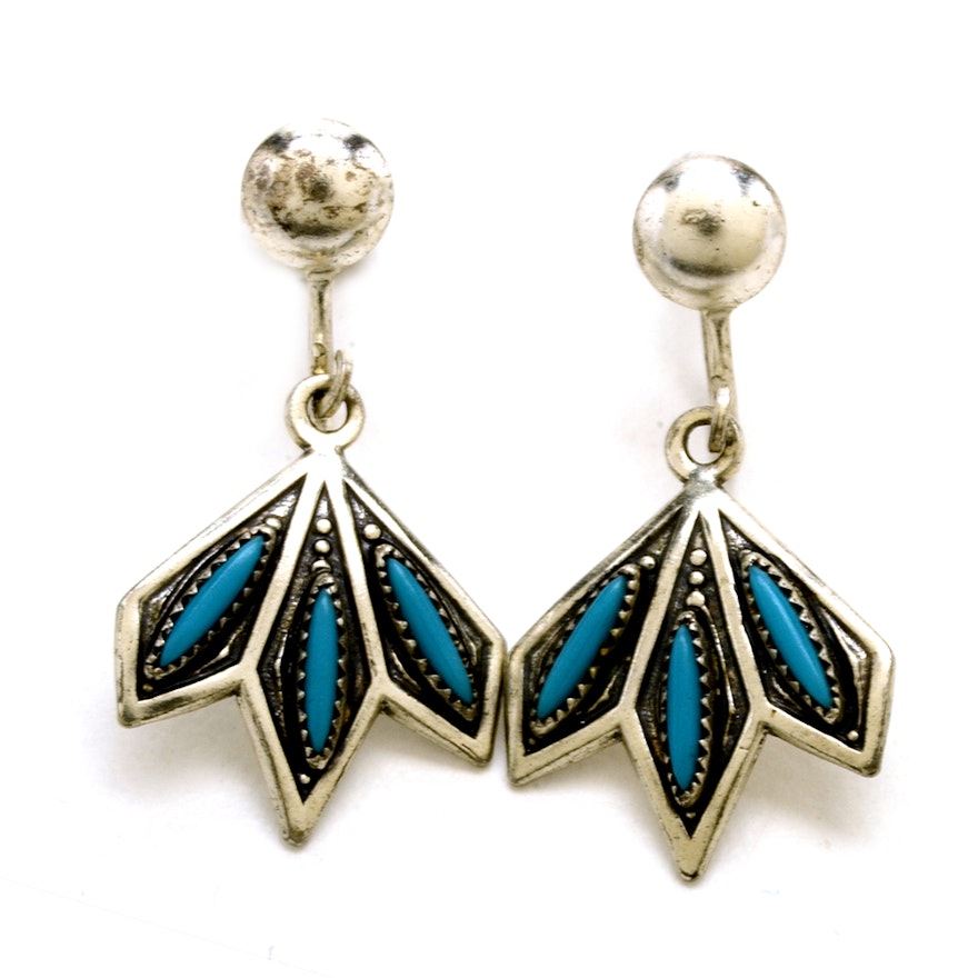 Sterling Silver Screw Back Earrings with Imitation Turquoise