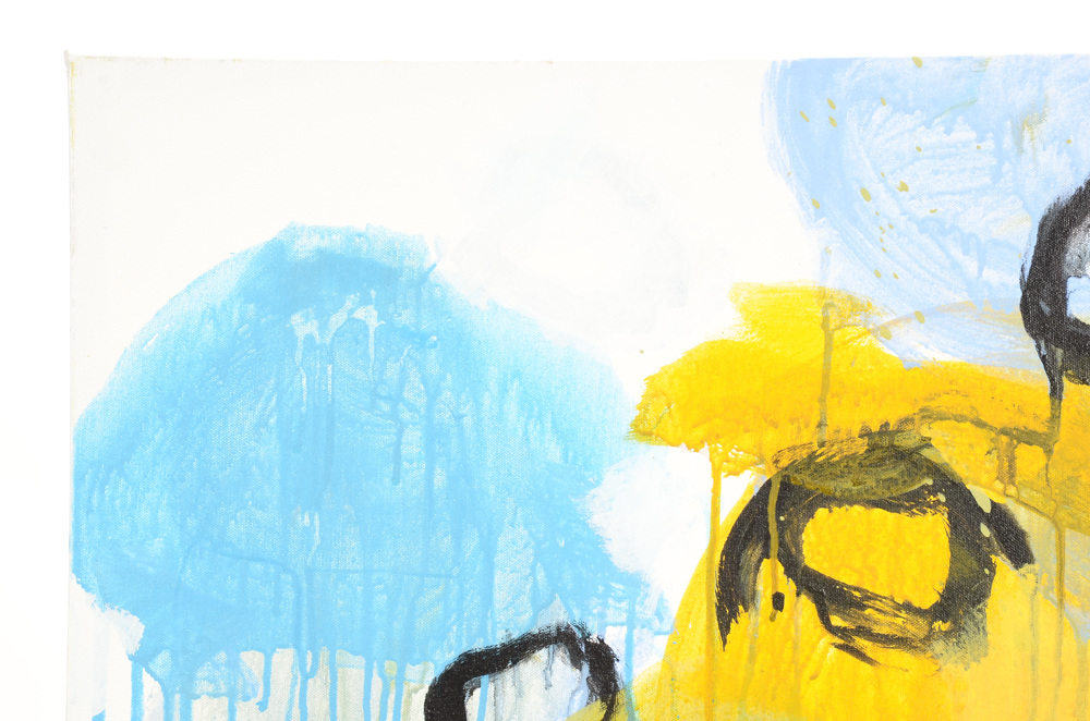 Robbie Kemper Original Abstract Acrylic on Canvas "Blue Yellow Green Black Circles"