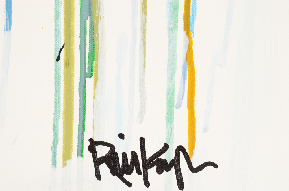 Robbie Kemper Original Abstract Acrylic on Canvas "Blue Yellow Green Black Circles"