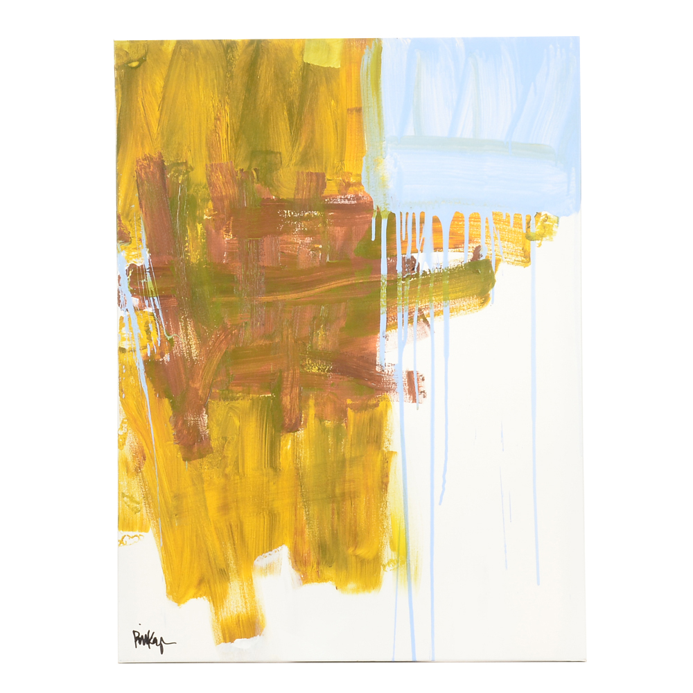 Robbie Kemper Original Abstract Acrylic on Canvas "Yellow, Blue"
