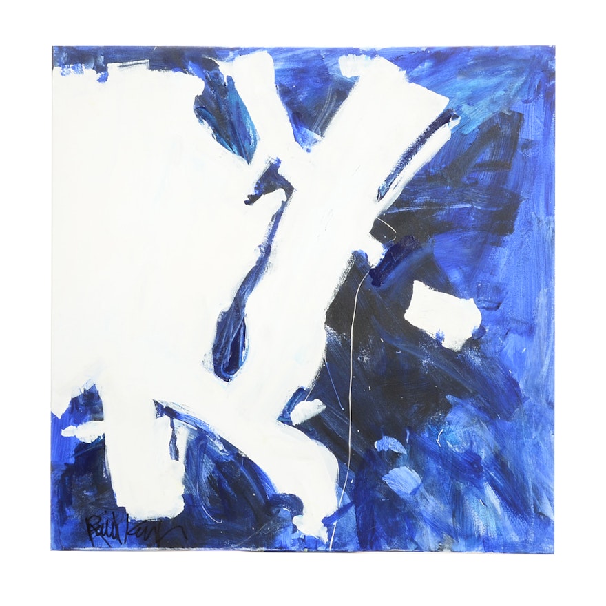 Robbie Kemper Original Abstract Acrylic on Canvas "White Marks in Blues"
