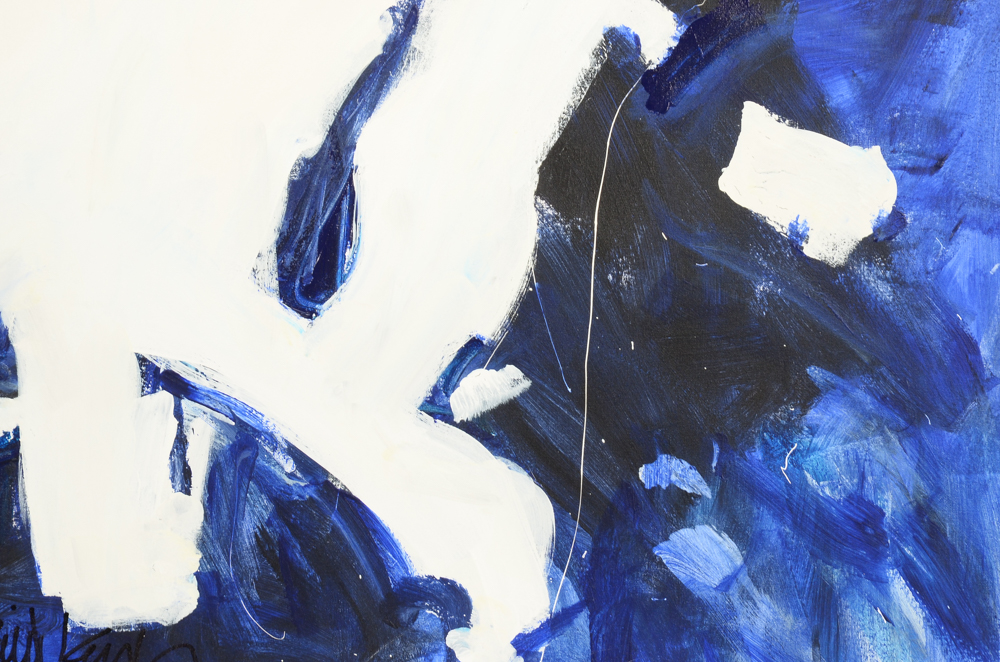 Robbie Kemper Original Abstract Acrylic on Canvas "White Marks in Blues"