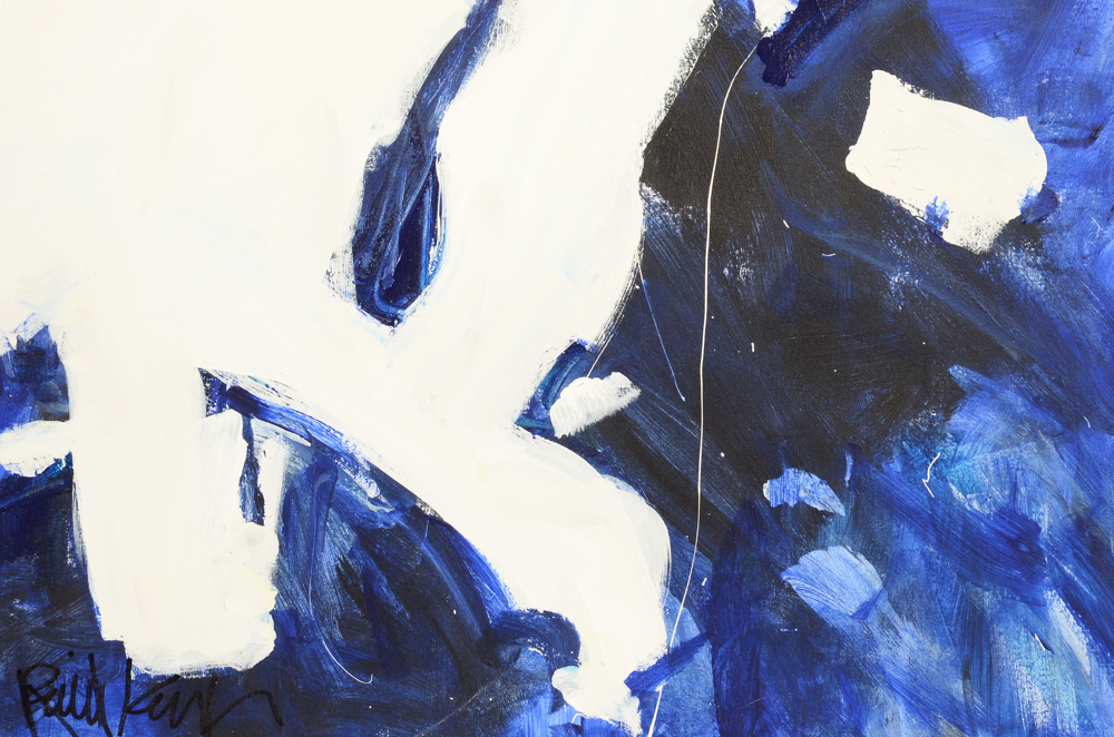Robbie Kemper Original Abstract Acrylic on Canvas "White Marks in Blues"