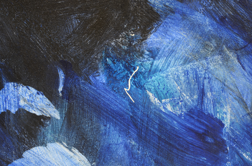 Robbie Kemper Original Abstract Acrylic on Canvas "White Marks in Blues"