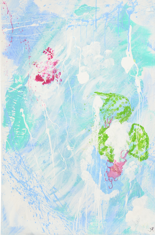 Robbie Kemper Original Abstract Acrylic on Canvas "Blue and White Drizzle"