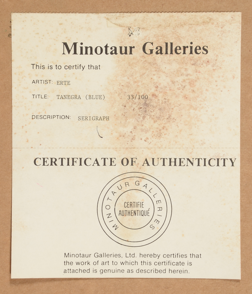 Erté Signed Limited Edition Serigraph "Tanagra (Blue)"