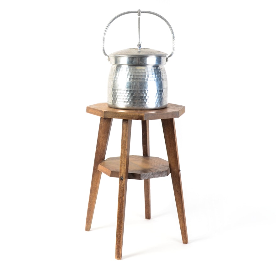 Cromwell Aluminum Ice Bucket and Wooden Stool
