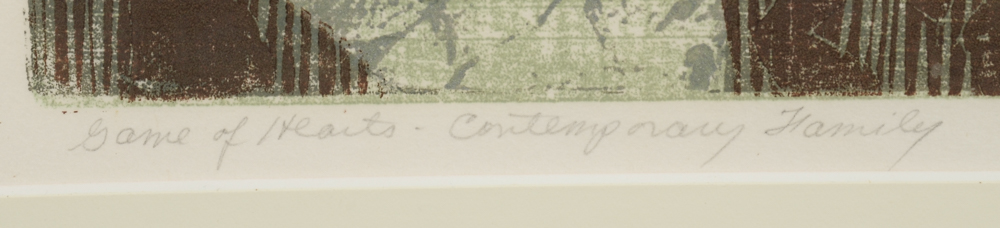 Barbara Young Signed Limited Edition Block Relief Print "Game of Hearts - Contemporary Family"