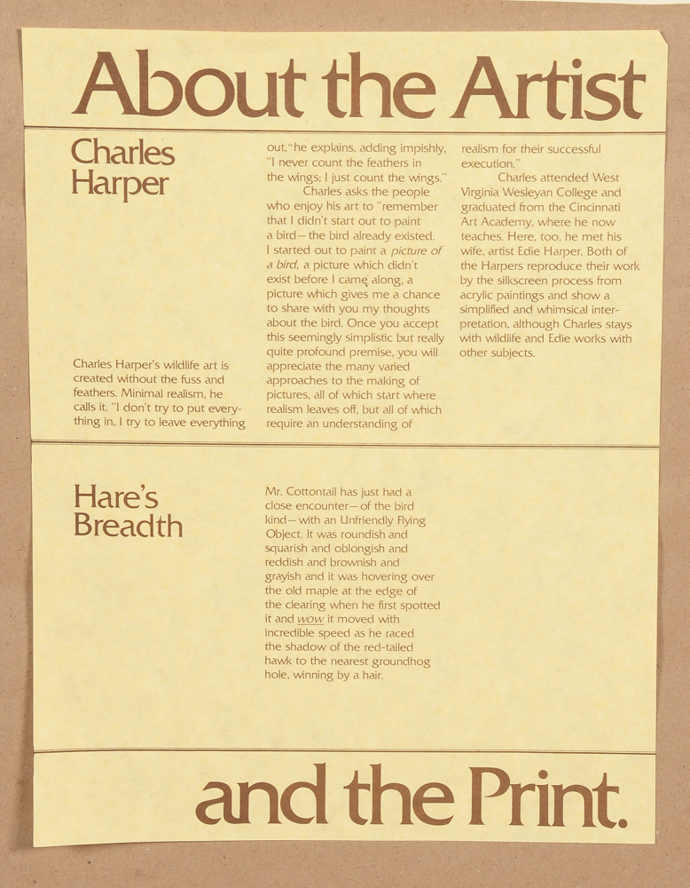 Charley Harper Signed Limited Edition 1978 Serigraph "Hare's Breadth"